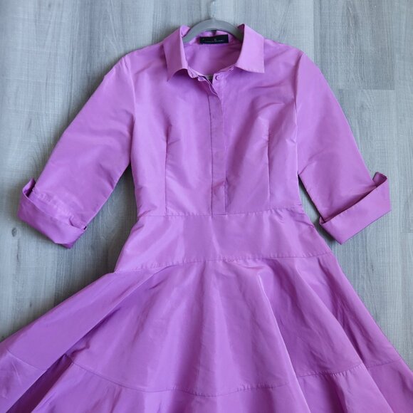CAROLINA HERRERA shirtdress lilac purple midi 4 party event wedding chic ALTERED - Picture 3 of 15